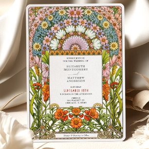 Invitación Vibrante Daisy y Naranja Blossom Boda Art Nouveau