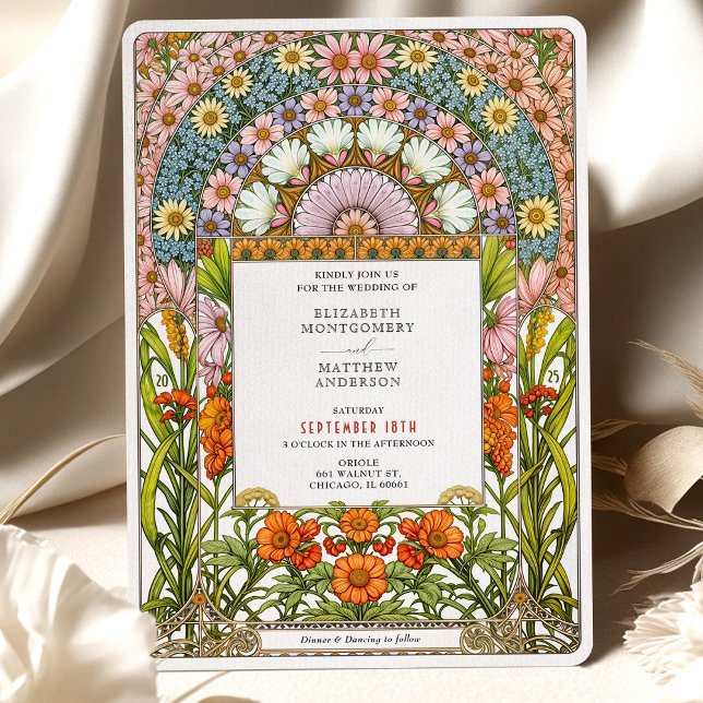 Invitación Vibrante Daisy y Naranja Blossom Boda Art Nouveau (Subido por el creador)