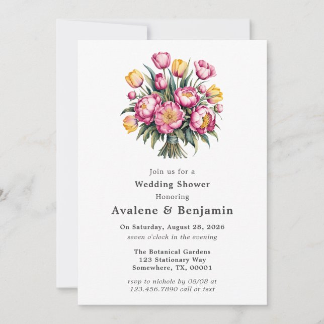 Invitación Vibrante ducha de matrimonio de armonía floral (Anverso)