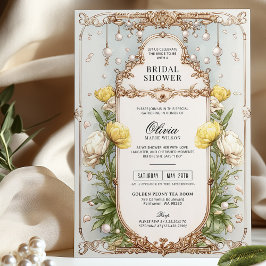 Invitación Vibrante ducha de novia dorada virgen con flores a