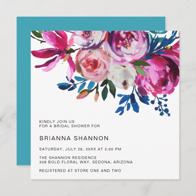 Invitación Vibrante ducha de novias Verde azulada rosa brilla (Anverso / Reverso)