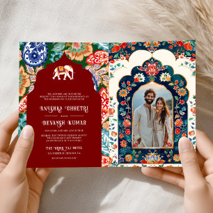 Invitación Vibrante elefante de arte folclórico indio Boda ro