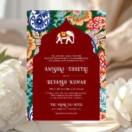 Invitación Vibrante elefante de arte folclórico indio Boda ro