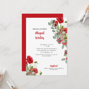 Invitación Vibrante Eucalyptus Red Floral Bridal Shower