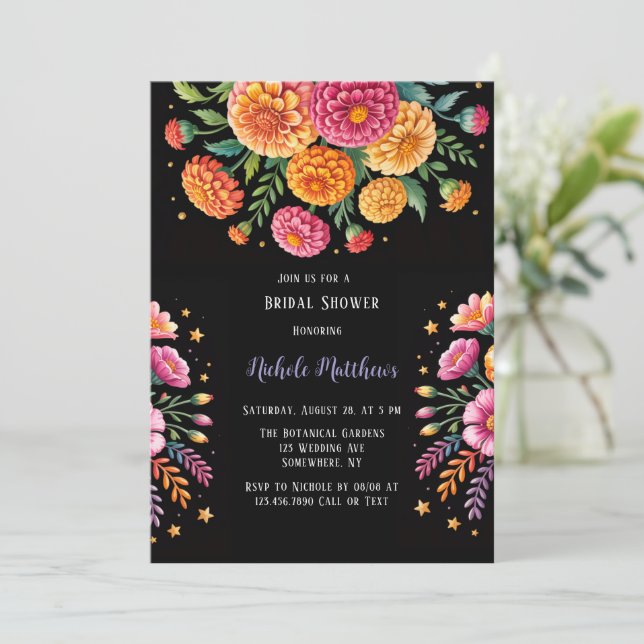 Invitación Vibrante Fiesta Boda Bouquet Bridal Shower (Anverso de pie)