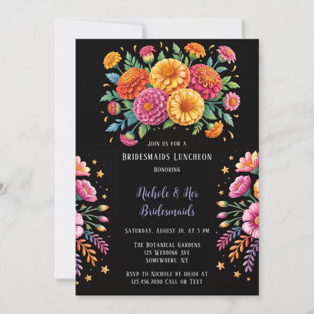Invitación Vibrante Fiesta Boda Bouquet Bridesmaids Almuerzo (Anverso)
