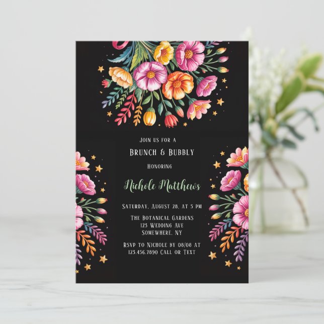 Invitación Vibrante Fiesta Boda Bouquet Brunch & Bubbly (Anverso de pie)