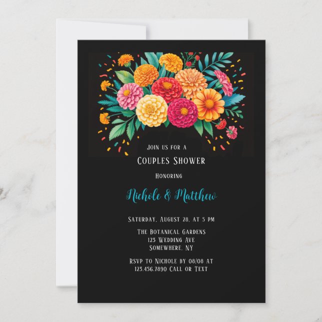 Invitación Vibrante Fiesta Boda Bouquet Couples (Anverso)
