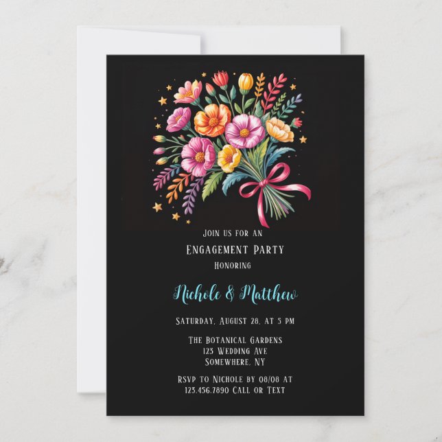 Invitación Vibrante Fiesta Boda Bouquet Engagement Party (Anverso)