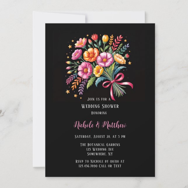 Invitación Vibrante Fiesta Boda Bouquet Wedquet Shower (Anverso)