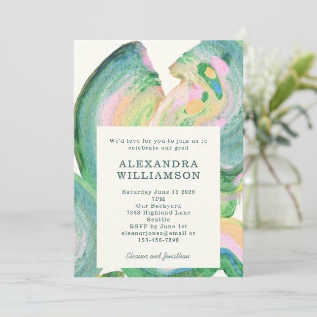 Invitación Vibrante fiesta de graduación de fotografía artíst (Anverso de pie)