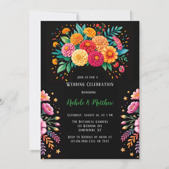 Invitación Vibrante Fiesta Floral Bouquet Boda Celebración (Anverso)