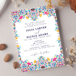 Invitación Vibrante Fiesta Mexicana Arcoíris Foto Boda 