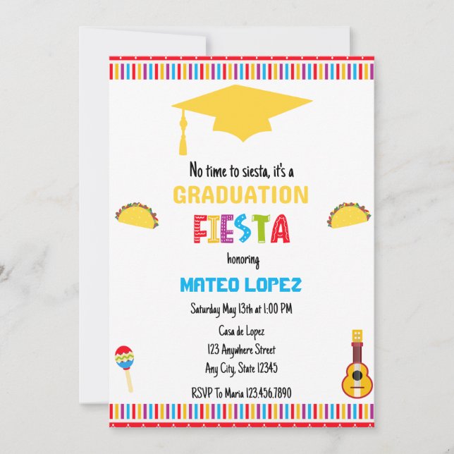Invitación Vibrante fiesta mexicana de graduación de Fiesta (Anverso)