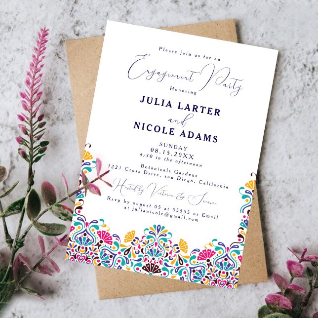 Invitación Vibrante Fiesta Mexicana Fiesta Rainbow Engagement (Subido por el creador)