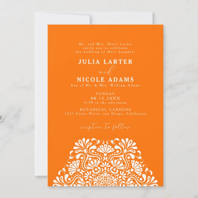Invitación Vibrante Fiesta Mexicana Mandala de Boda Arcoíris (Anverso)