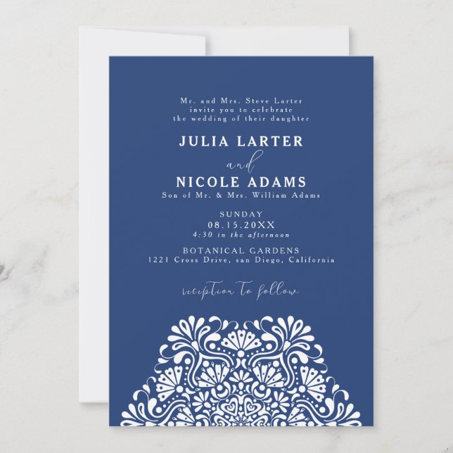 Invitación Vibrante Fiesta Mexicana Mandala de Boda Arcoíris (Anverso)
