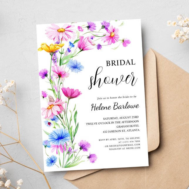 Invitación Vibrante Flor silvestre Elegante Ducha Boho Bridal (Vibrant Wildflower Elegant Boho Bridal Shower Invitation)