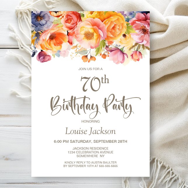 Invitación Vibrante floral de primavera 70 cumpleaños (Subido por el creador)