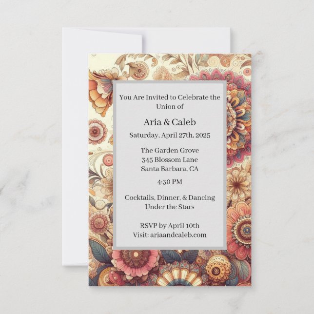 Invitación Vibrante Floral Intrincada Mandala boda de arte (Anverso)