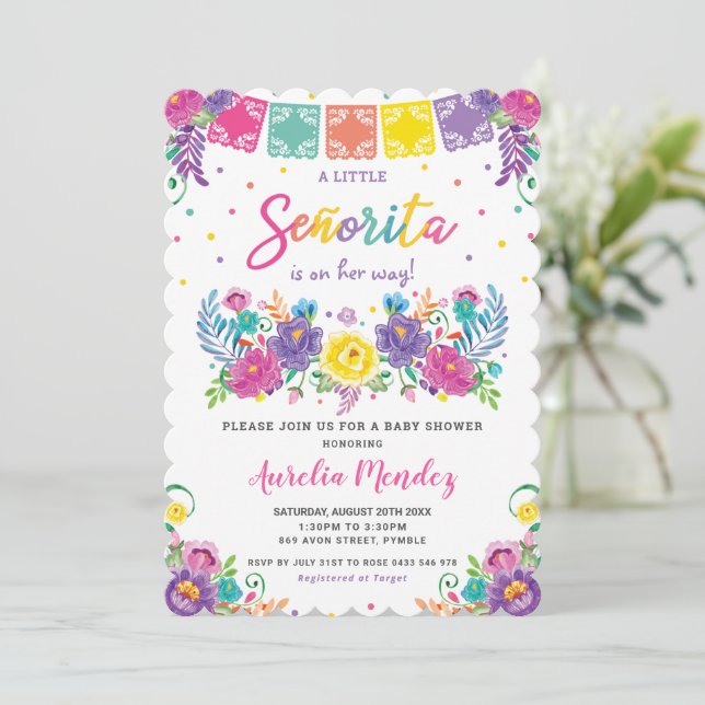 Invitación Vibrante floral mexicana Señorita Baby Shower Chic (Anverso de pie)