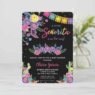 Invitación Vibrante floral mexicana Señorita Baby Shower Chic