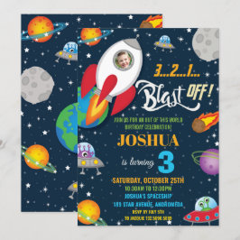 Invitación Vibrante foto de cumpleaños del cohete espacial av