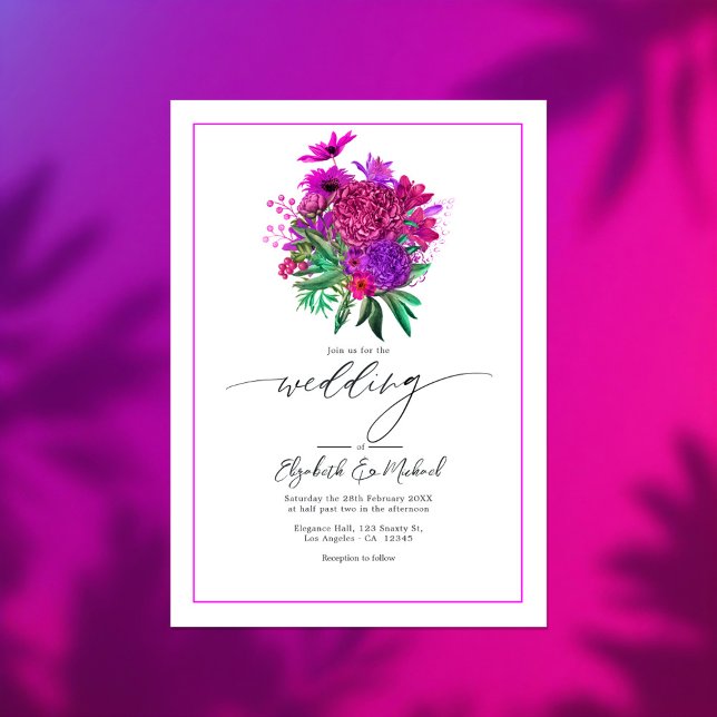 Invitación Vibrante Fuchsia Boda moderno Foto Código QR (Vibrant Fuchsia Modern Wedding Photo QR Code Invitation)