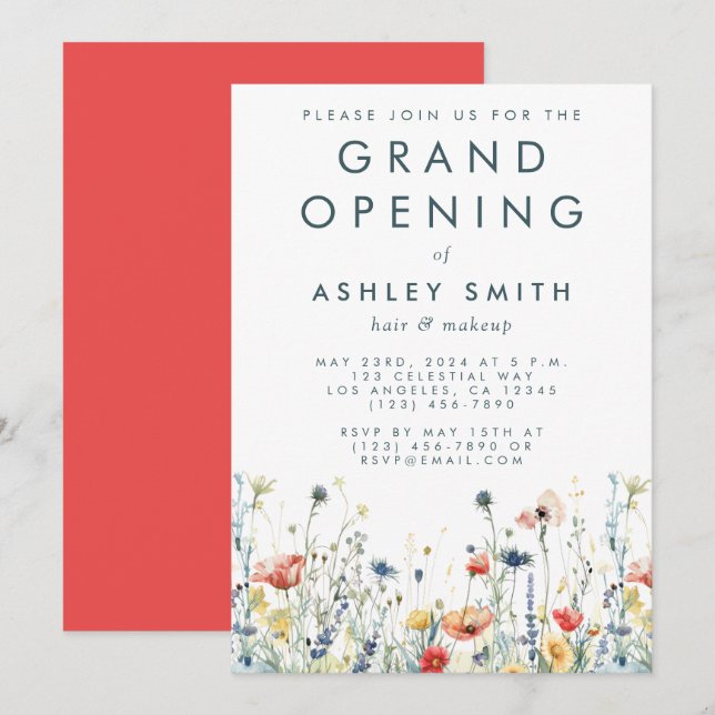 Invitación Vibrante Gran Apertura de Flor Silvestre (Anverso / Reverso)