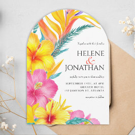 Invitación Vibrante Hibiscus Floral Elegante Boda tropical