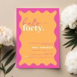 Invitación Vibrante Hola 40 Fiesta de cumpleaños<br><div class="desc">Esta vibrante invitación a la fiesta de cumpleaños número 30 es perfecta para una fiesta de cumpleaños moderna. El diseño moderno presenta un fondo naranja contemporáneo con un borde ondulado. Personalizable en cualquier color. Mantenga el diseño minimalista y elegante, tal como está, o lo personalice añadiendo sus propios gráficos y...</div>