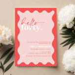 Invitación Vibrante Hola 40 Fiesta de cumpleaños<br><div class="desc">Esta vibrante invitación a la fiesta de cumpleaños número 40 es perfecta para una fiesta de cumpleaños moderna. El diseño sencillo incluye texto de guión hola contemporáneo en color blanco sobre fondo de melocotón vibrante con borde ondulado. Personalizable en cualquier color. Mantenga el diseño minimalista y elegante, tal como está,...</div>
