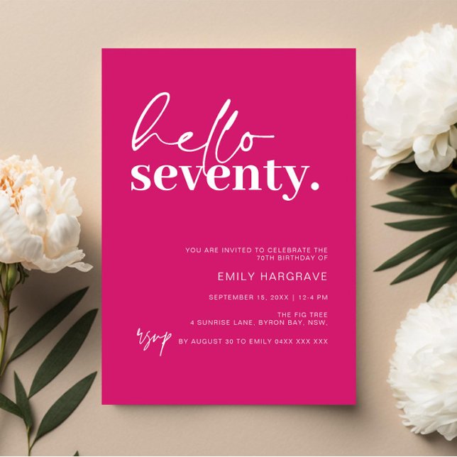 Invitación Vibrante Hot Pink Hola fiesta de cumpleaños 70 (Subido por el creador)