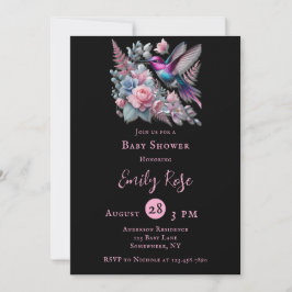 Invitación Vibrante Hummingbird y Chica de Blooms Rosa Baby S