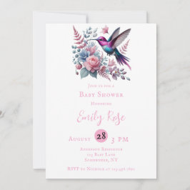 Invitación Vibrante Hummingbird y Chica de Blooms Rosa Baby S