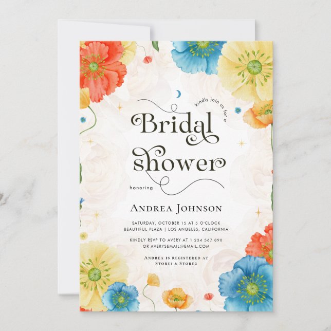 Invitación Vibrante Jardín Celestial Floral Boho Bridal Showe (Anverso)