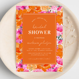 Invitación Vibrante jardín de verano rosado y Naranja ducha d