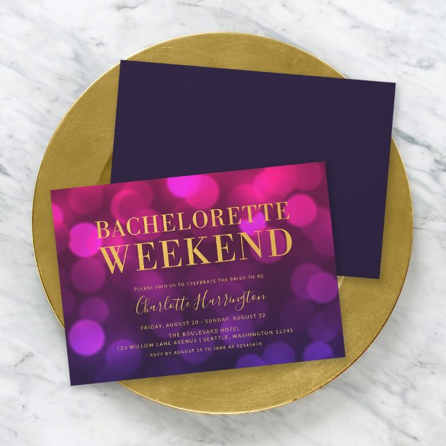 Invitación Vibrante Magenta Bokeh enciende fin de semana de b (Subido por el creador)