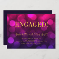 Vibrante Magenta Bokeh Faux Gold Engagement Party