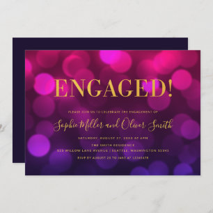 Invitación Vibrante Magenta Bokeh Faux Gold Engagement Party