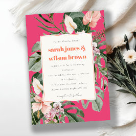 Invitación Vibrante Magenta Rubor Boho Boda Floral Tropical