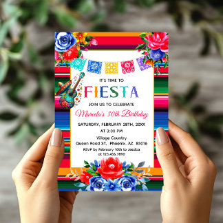Invitación Vibrante mexicana Serape Fiesta tema Cumpleaños