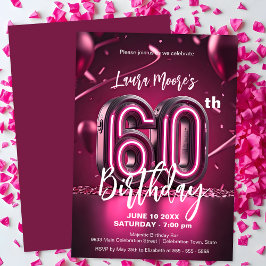 Invitación Vibrante Moda Neon Pink 60. Celebración de cumplea