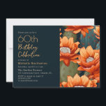 Invitación Vibrante Naranja Green Cactus Desert 60 cumpleaños<br><div class="desc">Celebra haber cumplido 60 con estilo con esta sorprendente invitación de cumpleaños de 5"x7", diseñada con audaces flores de cactus naranjas contra un dramático telón de fondo naval. El vibrante arte floral simboliza el crecimiento y la belleza, mientras que la tipografía moderna de la moda destaca este hito inolvidable. Ideal...</div>