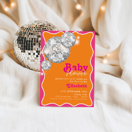 Invitación Vibrante Naranja Pink Disco Ball Baby Shower Desig
