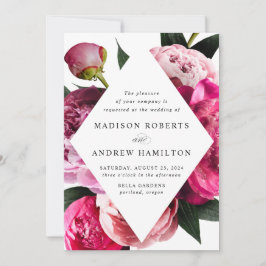 Invitación Vibrante Peonies Diamond Floral Frame Boda