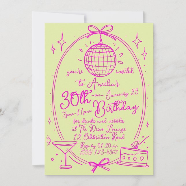 Invitación Vibrante Personalizado 30 cumpleaños disco mano de (Anverso)