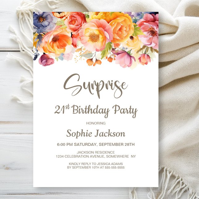 Invitación Vibrante Primavera Floral Sorpresa 21ª Fiesta de c (Subido por el creador)