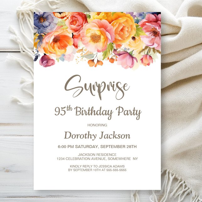 Invitación Vibrante primavera floral sorpresa 95º cumpleaños (Subido por el creador)