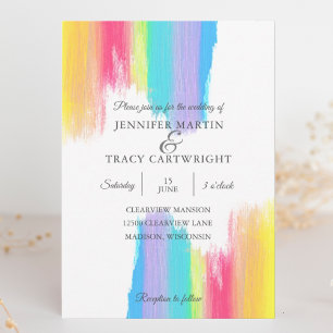 Invitación Vibrante Rainbow Watercolor Gay Prige Boda LGBTQ
